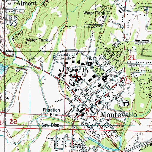 Topographic Map of University of Montevallo, AL