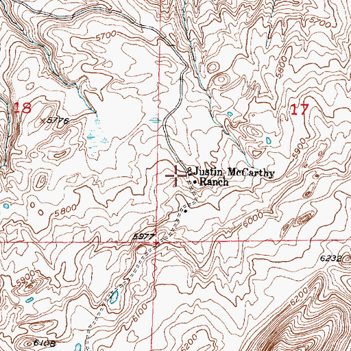 Topographic Map of Justin McCarthy Ranch, WY