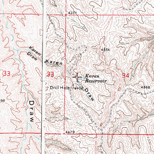Topographic Map of Karen Reservoir, WY