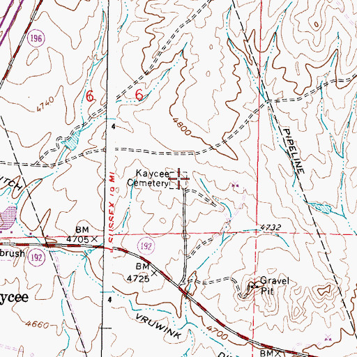 Topographic Map of Kaycee Cemetery, WY