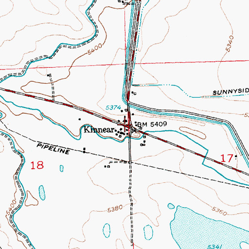 Topographic Map of Kinnear, WY