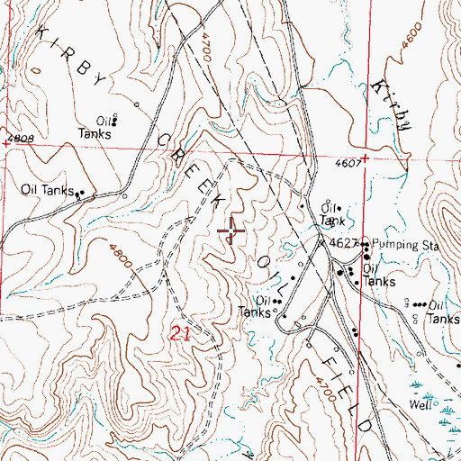 Topographic Map of Kirby Creek Oil Field, WY