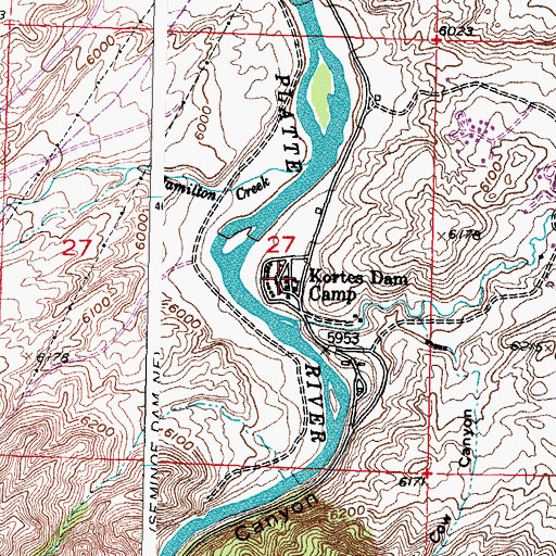 Topographic Map of Kortes Dam Camp, WY