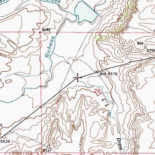 Topographic Map of L L Draw, WY