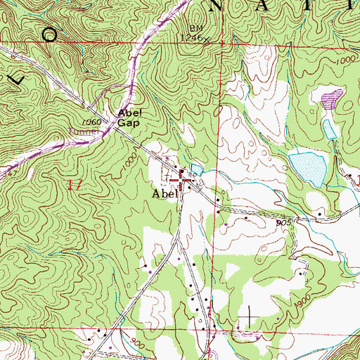 Topographic Map of Abel, AL