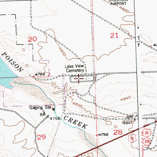 Topographic Map of Lake View Cemetery, WY