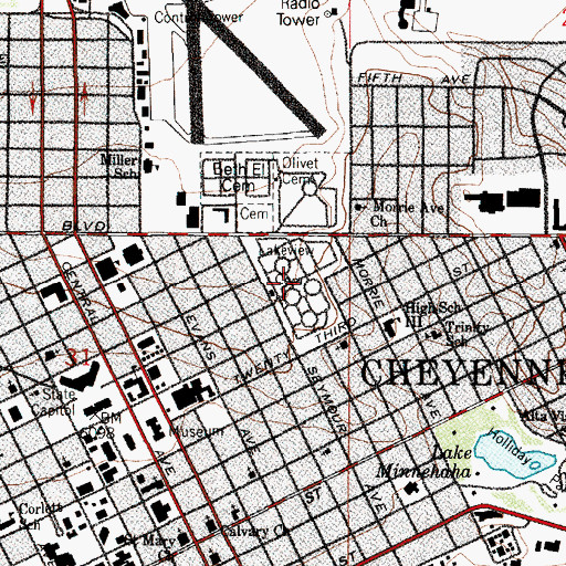 Topographic Map of Lakeview Cemetery, WY