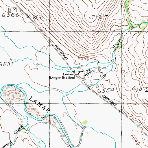 Topographic Map of Lamar Ranger Station, WY