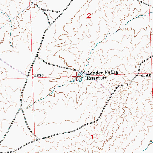 Topographic Map of Lander Valley Reservoir, WY