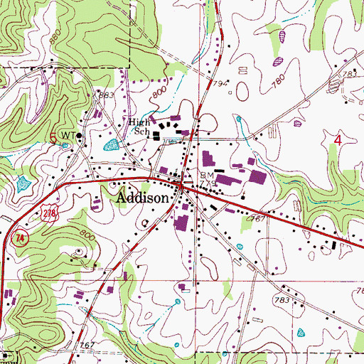 Topographic Map of Addison, AL