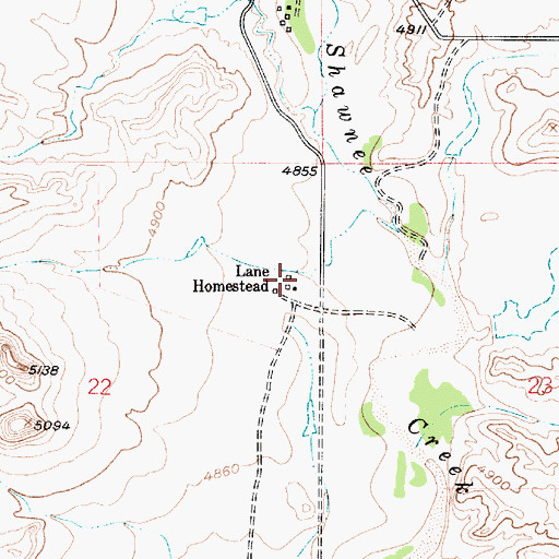 Topographic Map of Lane Homestead, WY