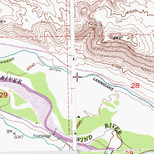 Topographic Map of Lannigans Ditch, WY