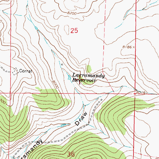 Topographic Map of Larramandy Reservoir, WY