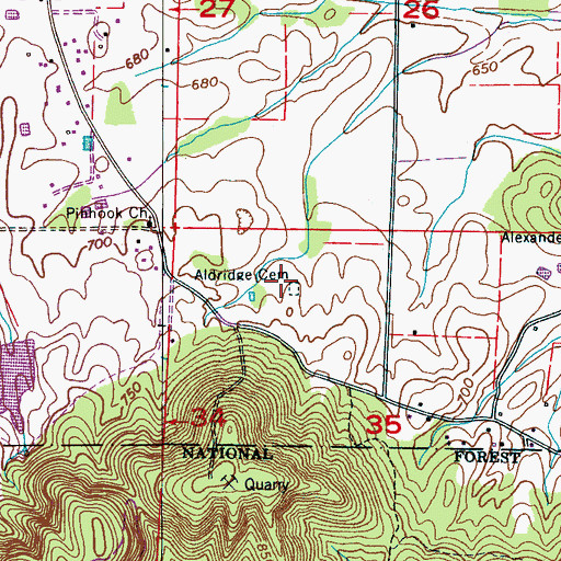 Topographic Map of Aldridge Cemetery, AL
