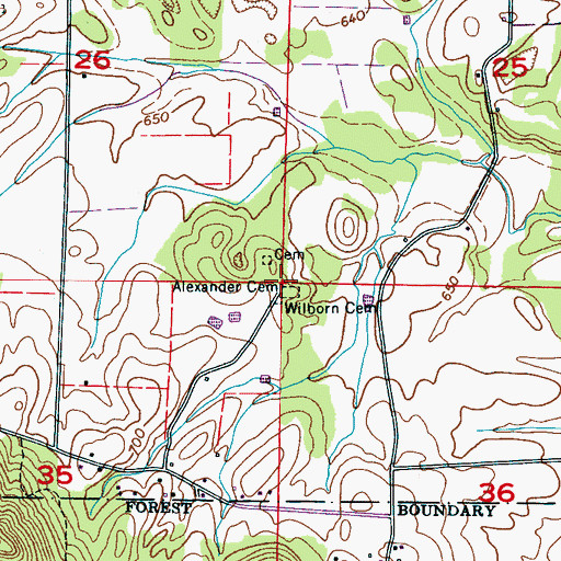 Topographic Map of Alexander Cemetery, AL