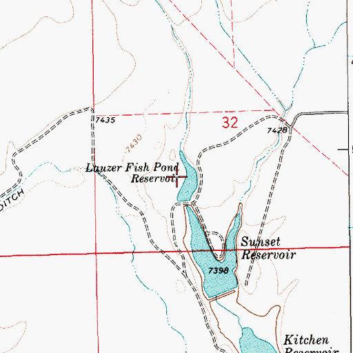 Topographic Map of Lauzer Fish Pond Reservoir, WY