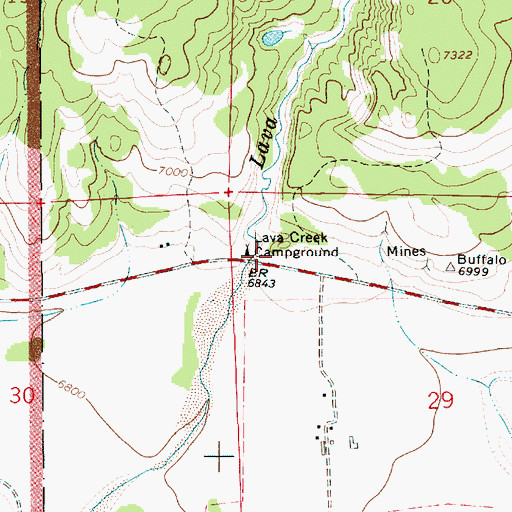 Topographic Map of Lava Creek Campground, WY