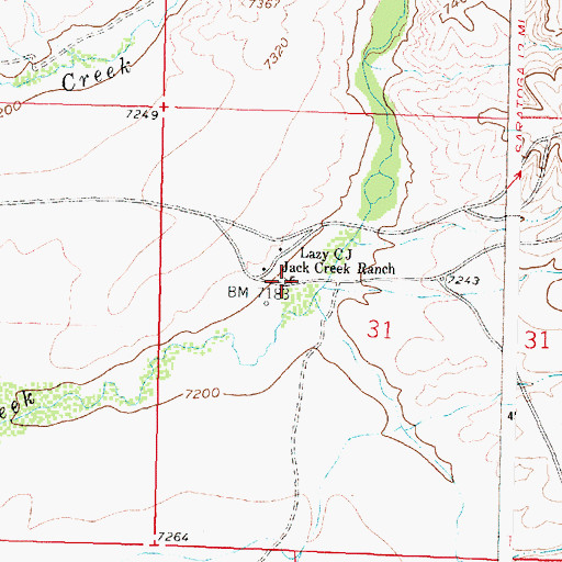 Topographic Map of Lazy C J Jack Creek Ranch, WY