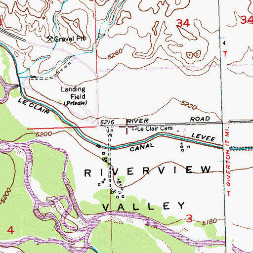 Topographic Map of Le Clair Cemetery, WY