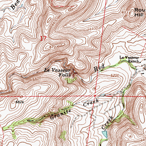 Topographic Map of Le Vasseur Falls, WY