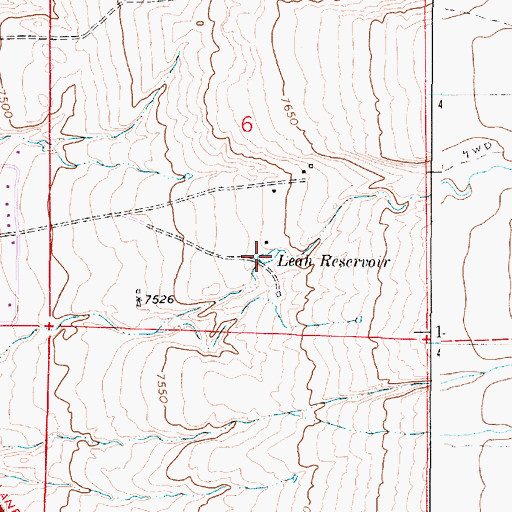 Topographic Map of Leah Reservoir, WY