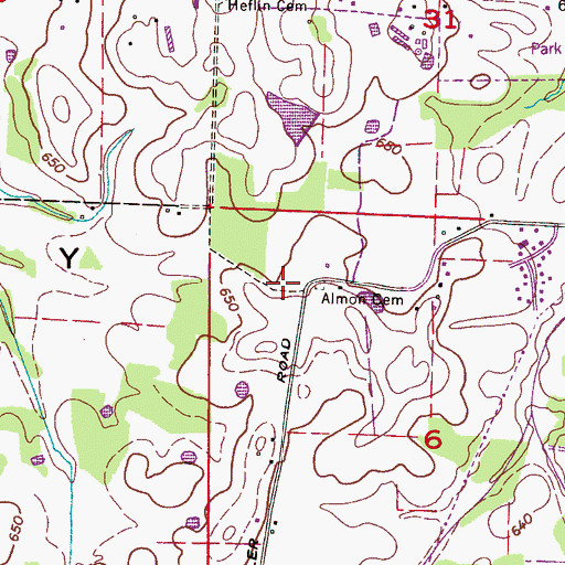 Topographic Map of Almon Cemetery, AL