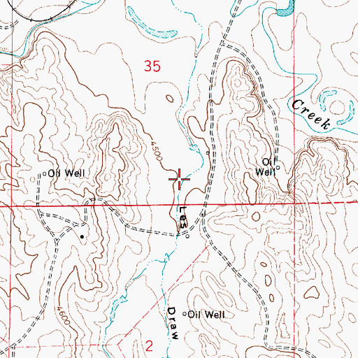 Topographic Map of Les Draw, WY