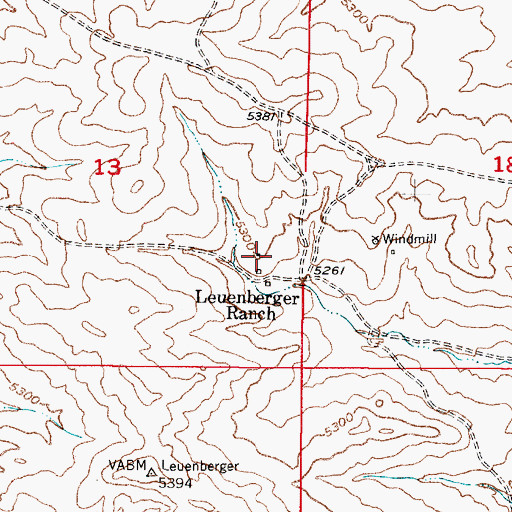 Topographic Map of Leuenberger Ranch, WY