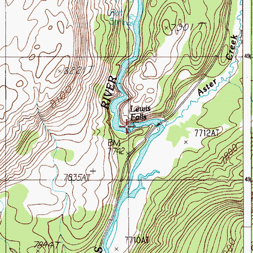 Topographic Map of Lewis Falls, WY