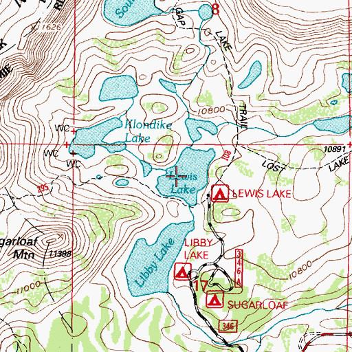 Topographic Map of Lewis Lake, WY