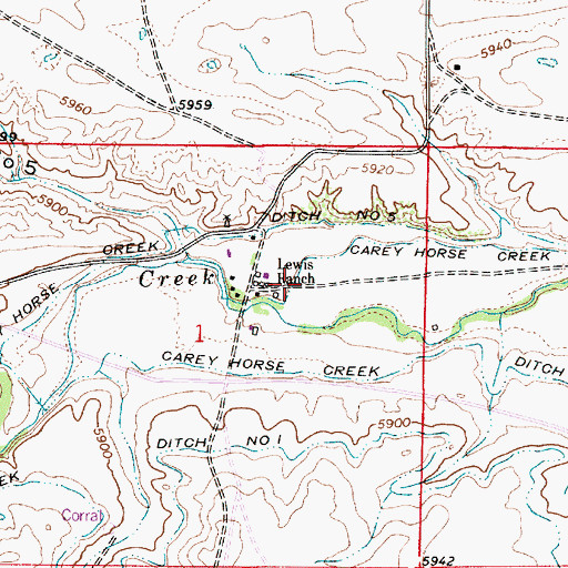Topographic Map of Lewis Ranch, WY