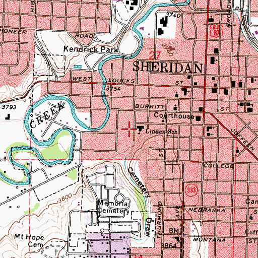 Topographic Map of Linden School, WY