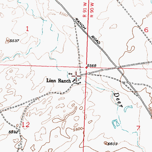 Topographic Map of Linn Ranch, WY