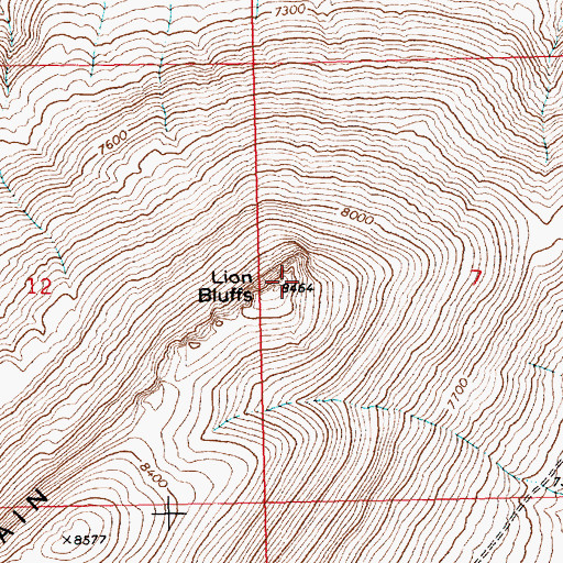 Topographic Map of Lion Bluffs, WY