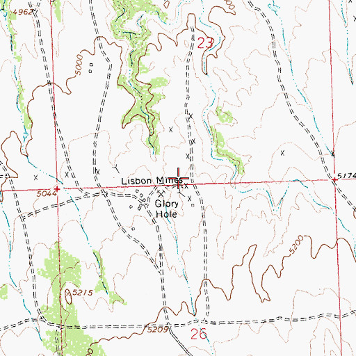 Topographic Map of Lisbon Mines, WY