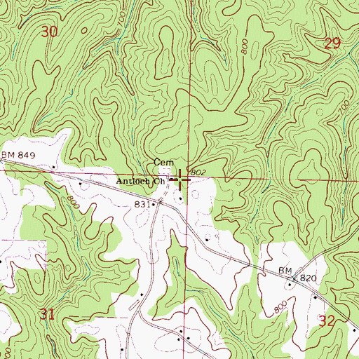 Topographic Map of Antioch Baptist Church, AL