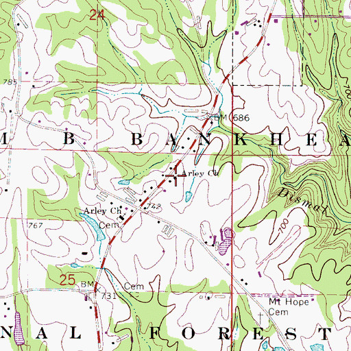 Topographic Map of Arley United Methodist Church, AL