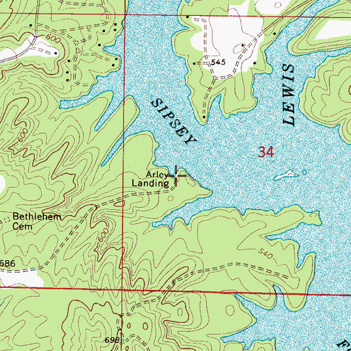 Topographic Map of Arley Landing, AL