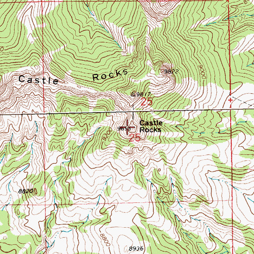 Topographic Map of Castle Rocks, WY
