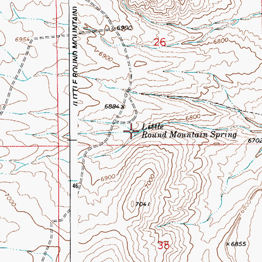 Topographic Map of Little Round Mountain Spring, WY