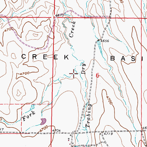Topographic Map of Little West Fork Trabing Dry Creek, WY