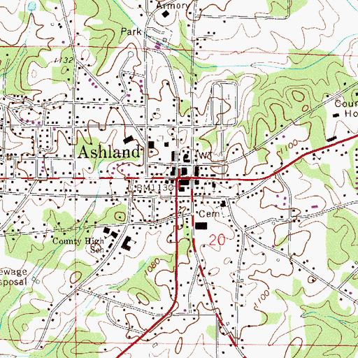 Topographic Map of Ashland, AL