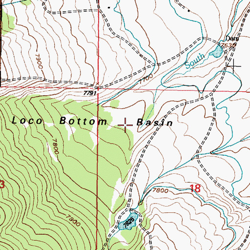 Topographic Map of Loco Bottom Basin, WY