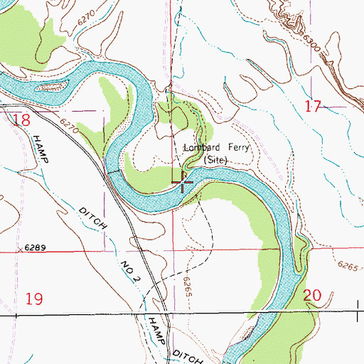 Topographic Map of Lombard Ferry, WY