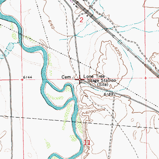 Topographic Map of Lone Tree Stage Station, WY