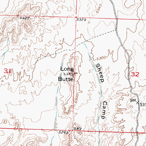 Topographic Map of Long Butte, WY
