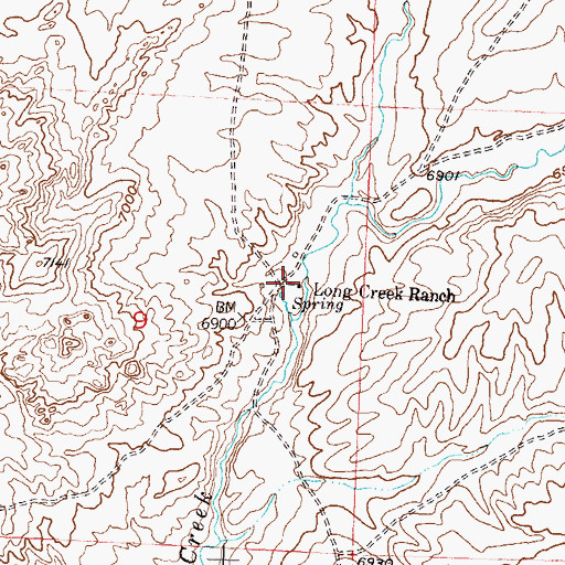Topographic Map of Long Creek Ranch, WY