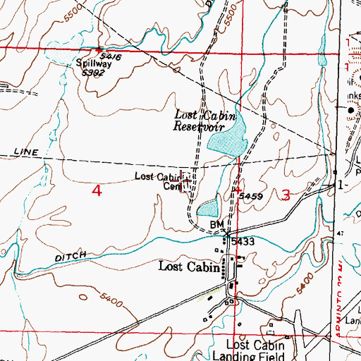 Topographic Map of Lost Cabin Cemetery, WY