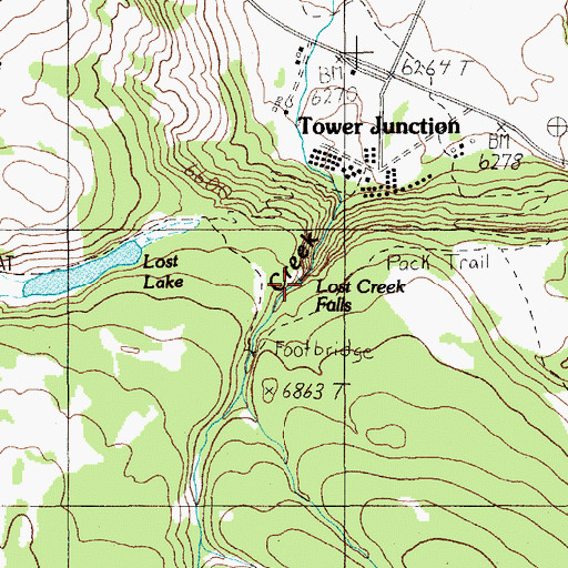 Topographic Map of Lost Creek Falls, WY