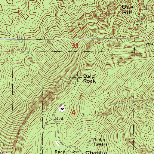 Topographic Map of Bald Rock, AL